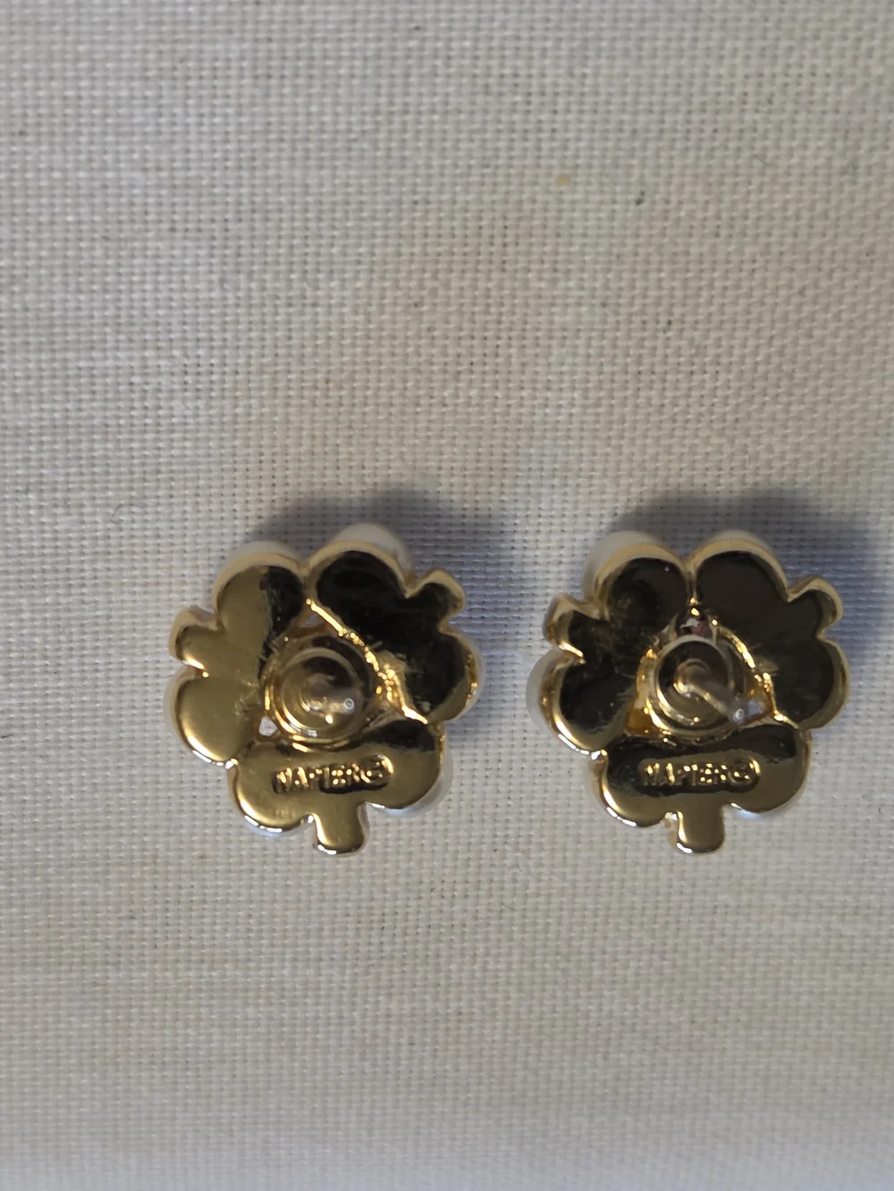 Vtg Napier Gold-Tone Seven Faux Pearl Cluster Post Earrings